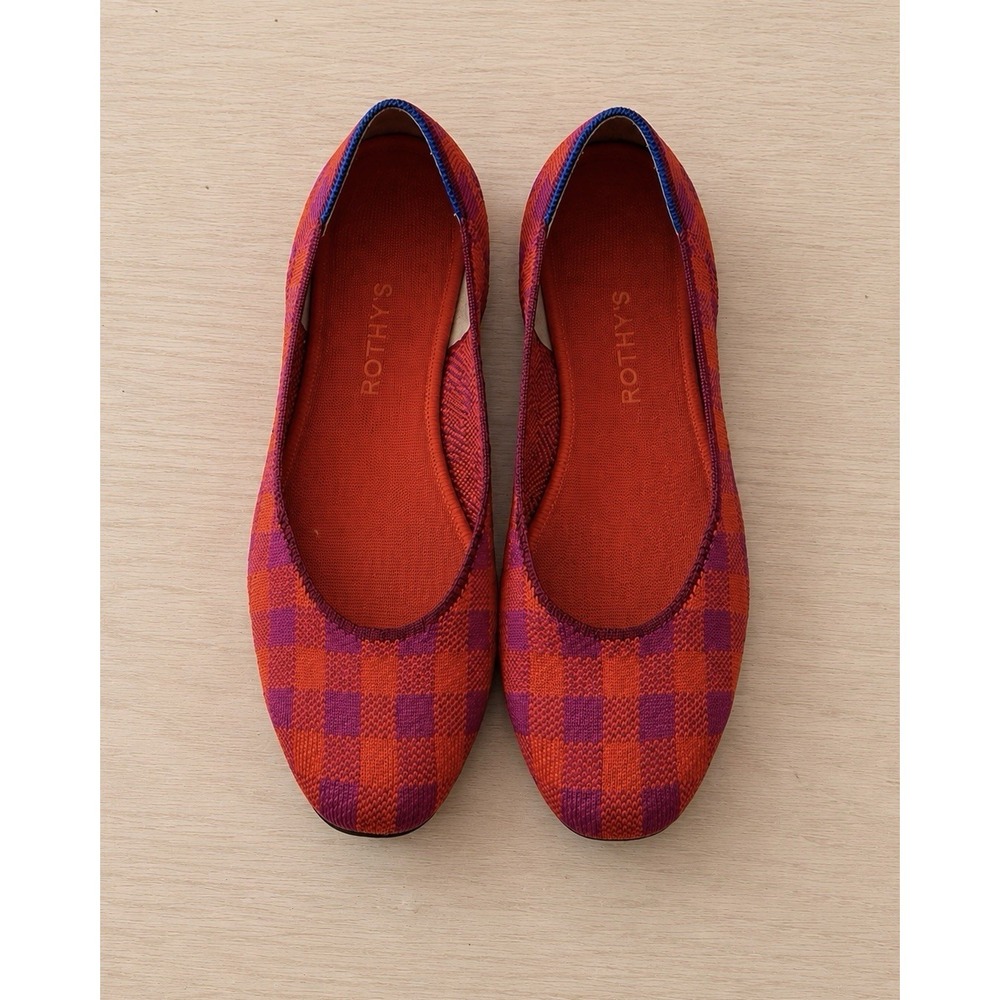 Rothy's The Square Flat Pomegranate Gingham Women's Size 9.5 Shoes